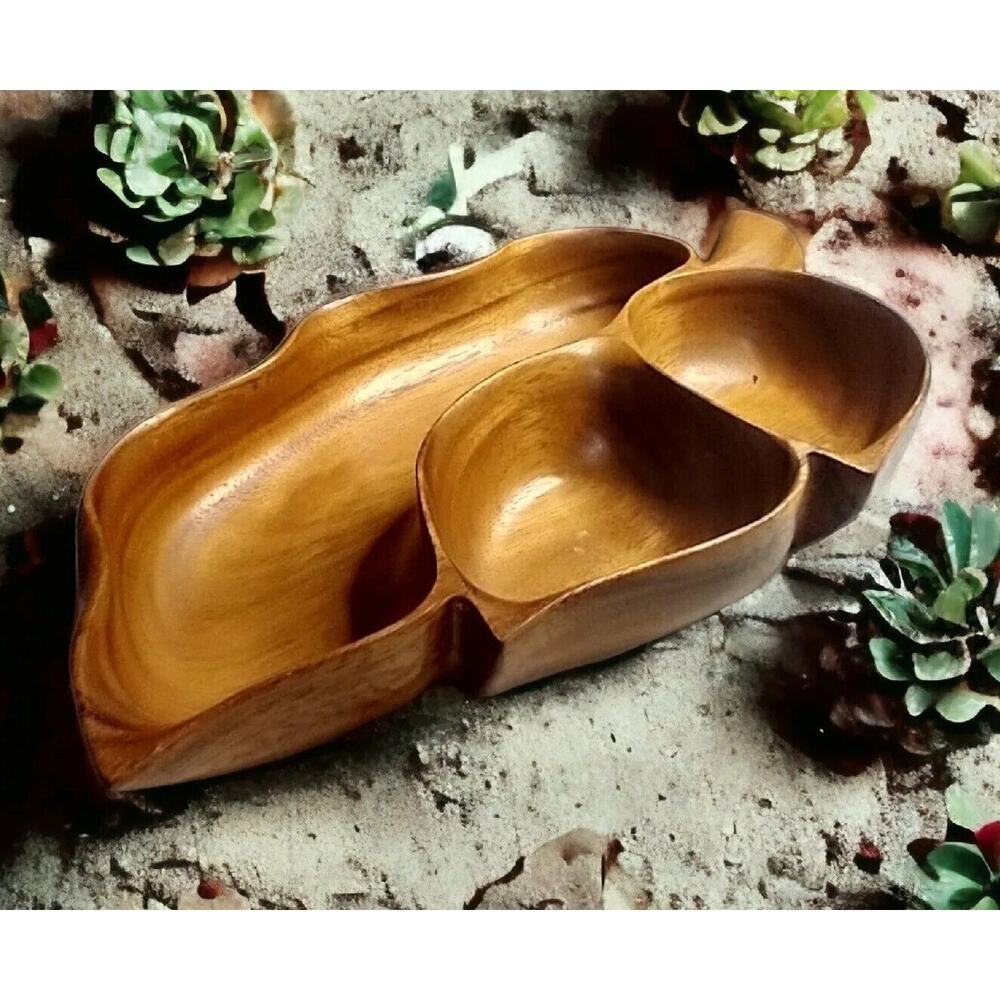 Vintage Hawaiian Monkey Pod Wood Bowl by Blair’s Hawaii – Divided Tiki Platter